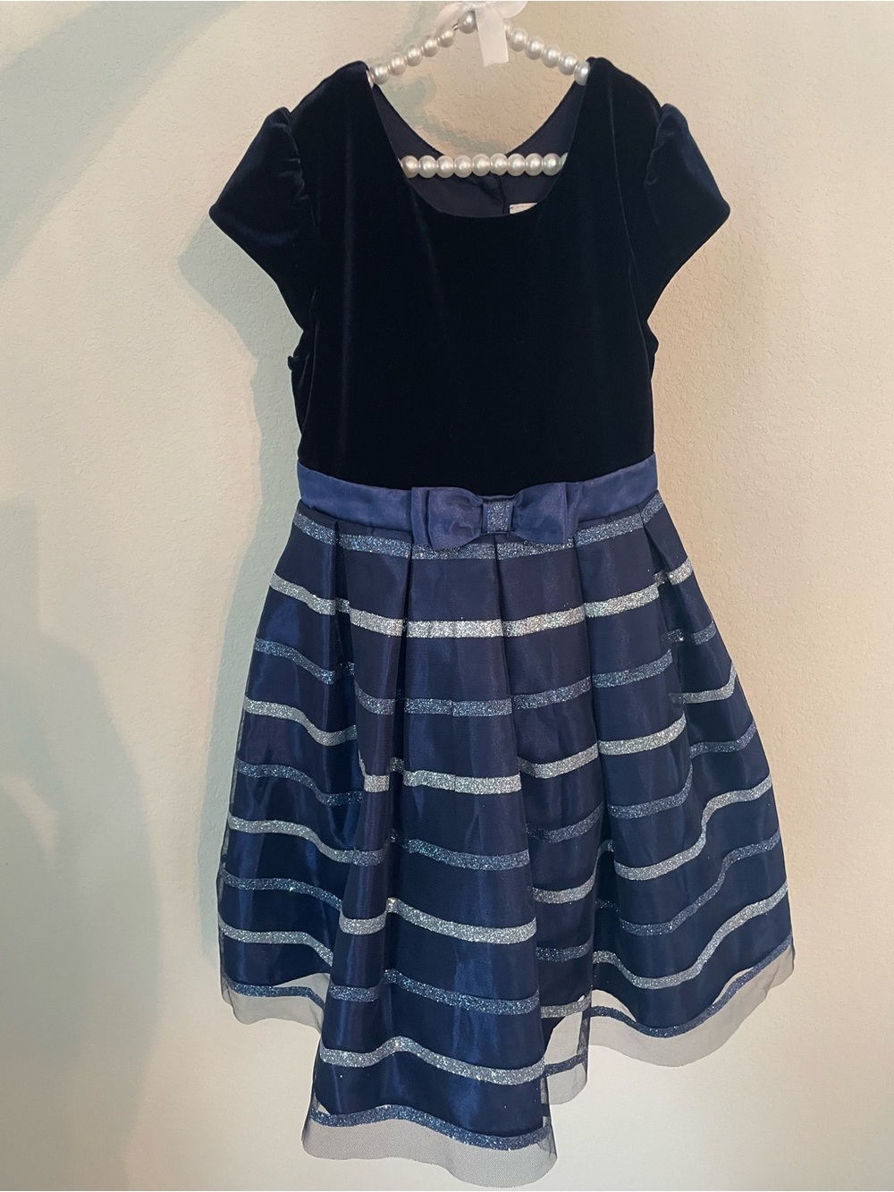 Girls Jona Michelle Party Dress Short Sleeve Tulle Glitter Navy Holiday Dress 5T - Picture 3 of 7